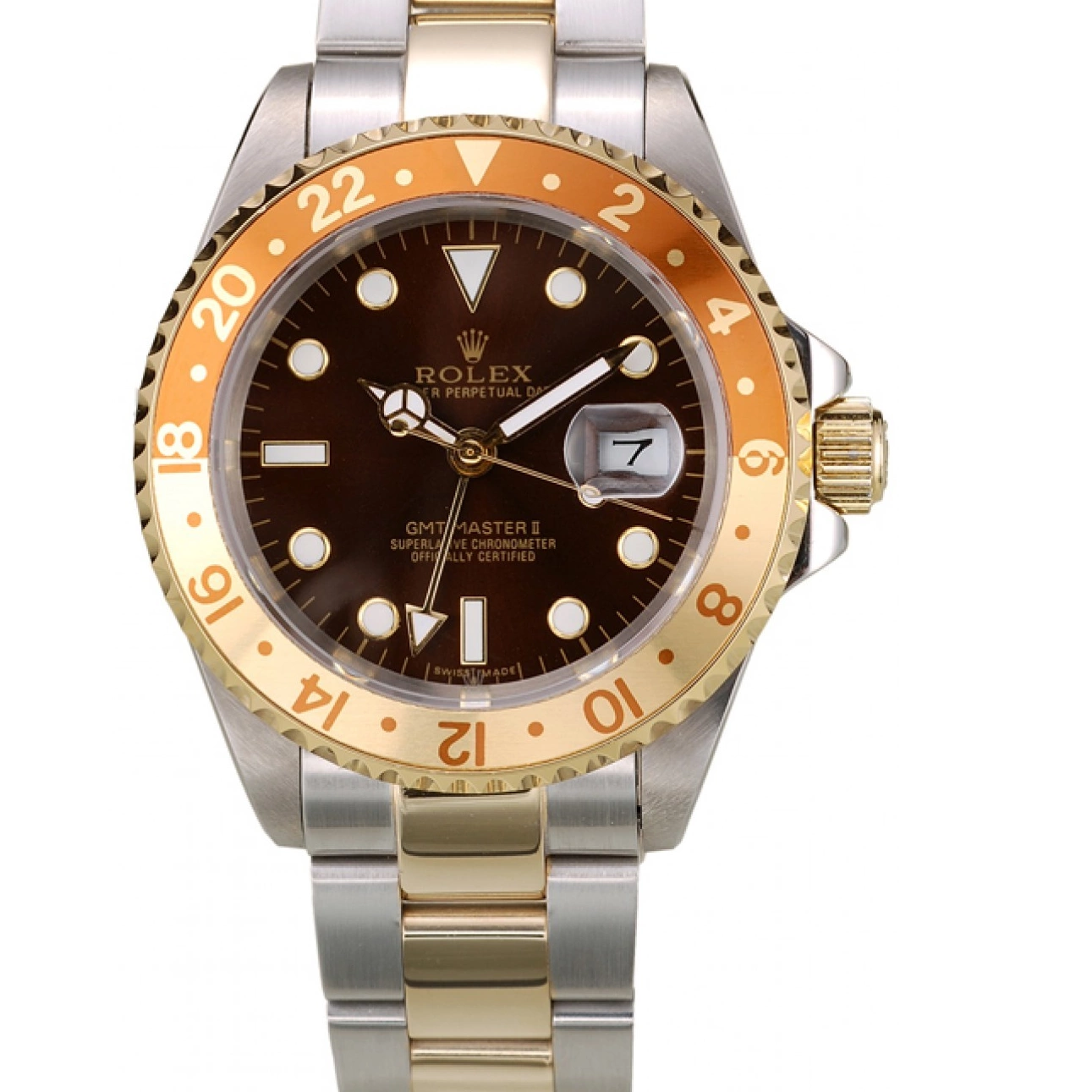 Good Copy Rolex Watches Watch Master GMT II Brown Gold Ceramic Dial Colored Bezel Rolex 0612